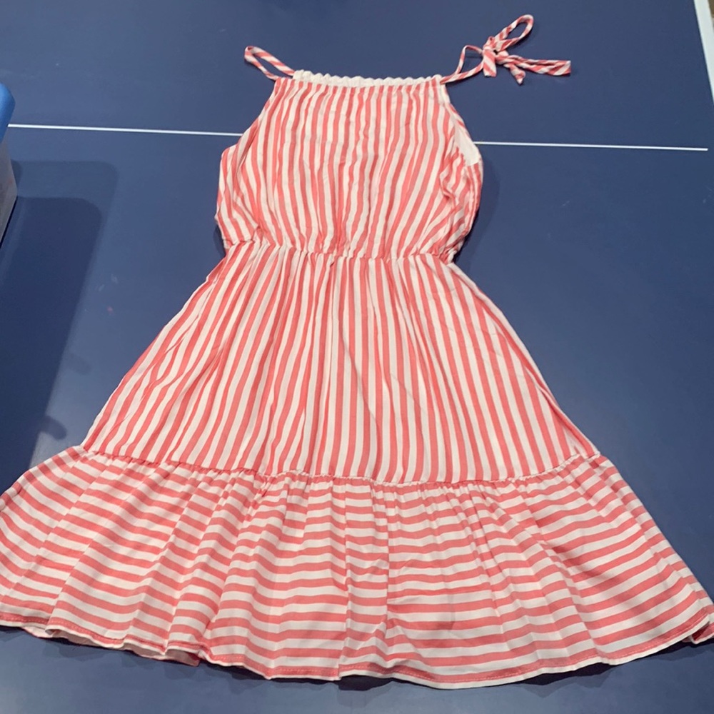 Pink Lily Boutique coral and white halter sundress